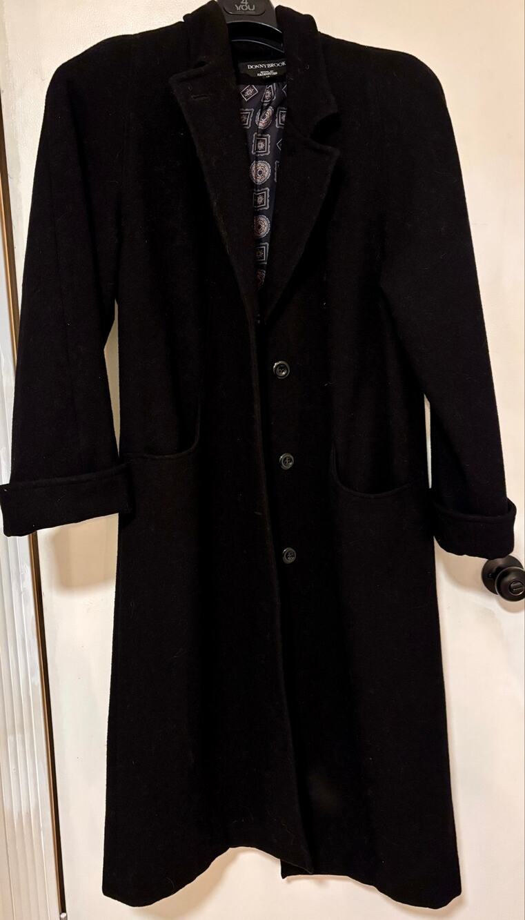 Vintage 90s Donnybrook Wool Black Maxi Coat Dark Academia - Sz 10